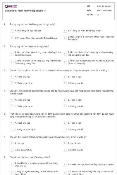 Đề luyện thi ngôn ngữ có đáp án (Đề 1)