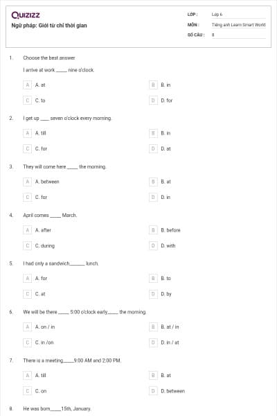 Ngữ pháp: Giới từ chỉ thời gian