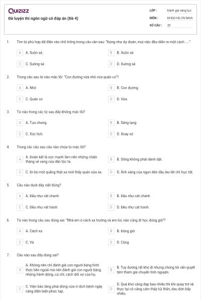 Đề luyện thi ngôn ngữ có đáp án (Đề 4)