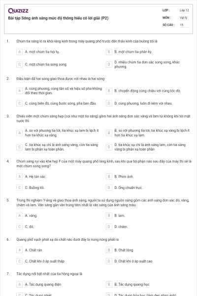 Bài tập Sóng ánh sáng mức độ thông hiểu có lời giải (P2)