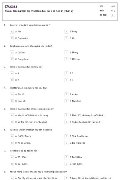 15 câu Trắc nghiệm Địa lý 6 Cánh diều Bài 9 có đáp án (Phần 2)
