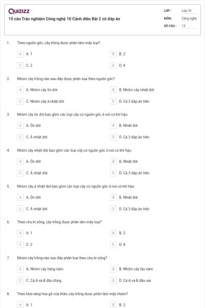 15 câu Trắc nghiệm Công nghệ 10 Cánh diều Bài 2 có đáp án
