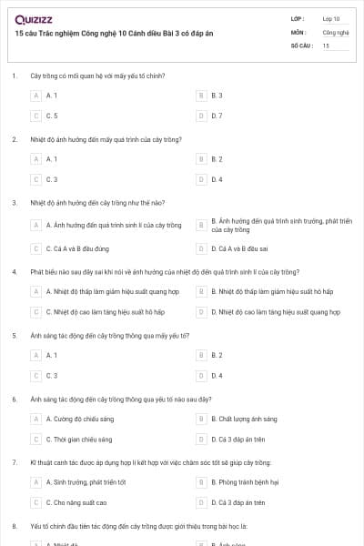 15 câu Trắc nghiệm Công nghệ 10 Cánh diều Bài 3 có đáp án