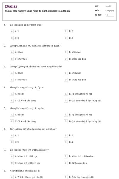 15 câu Trắc nghiệm Công nghệ 10 Cánh diều Bài 4 có đáp án