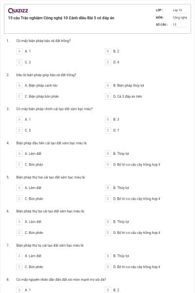 15 câu Trắc nghiệm Công nghệ 10 Cánh diều Bài 5 có đáp án