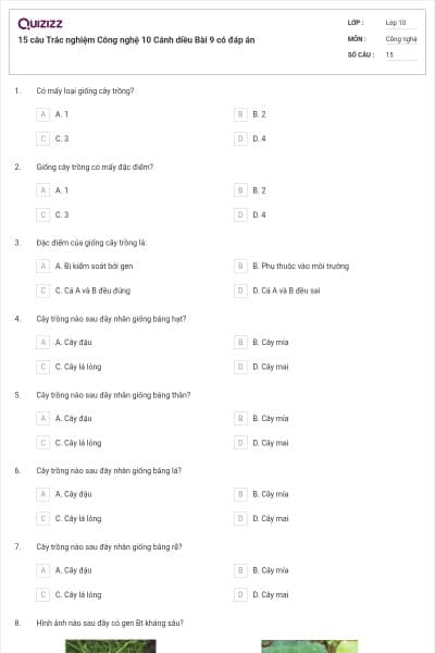 15 câu Trắc nghiệm Công nghệ 10 Cánh diều Bài 9 có đáp án