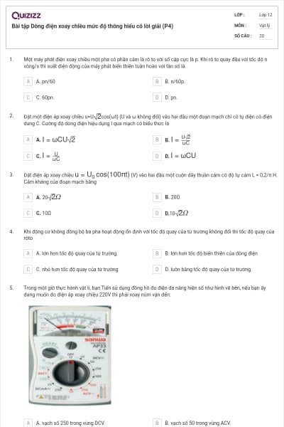 Bài tập Dòng điện xoay chiều mức độ thông hiểu có lời giải (P4)