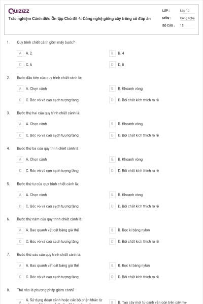 Trắc nghiệm Cánh diều Ôn tập Chủ đề 4: Công nghệ giống cây trồng có đáp án