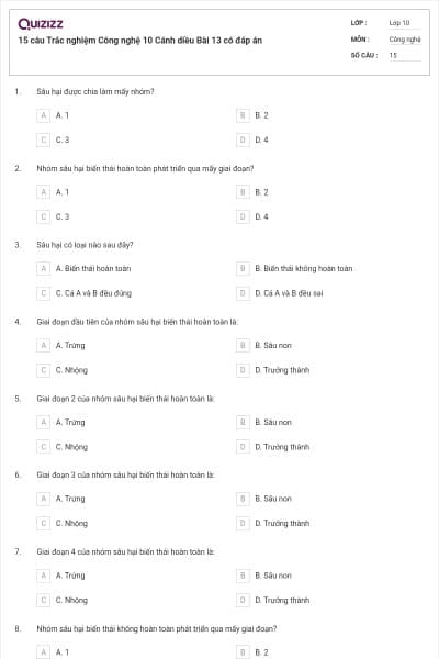 15 câu Trắc nghiệm Công nghệ 10 Cánh diều Bài 13 có đáp án