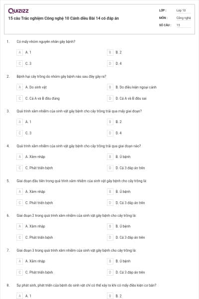 15 câu Trắc nghiệm Công nghệ 10 Cánh diều Bài 14 có đáp án