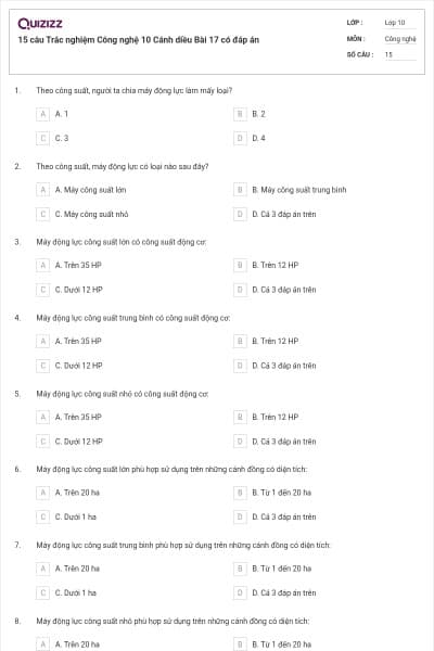 15 câu Trắc nghiệm Công nghệ 10 Cánh diều Bài 17 có đáp án