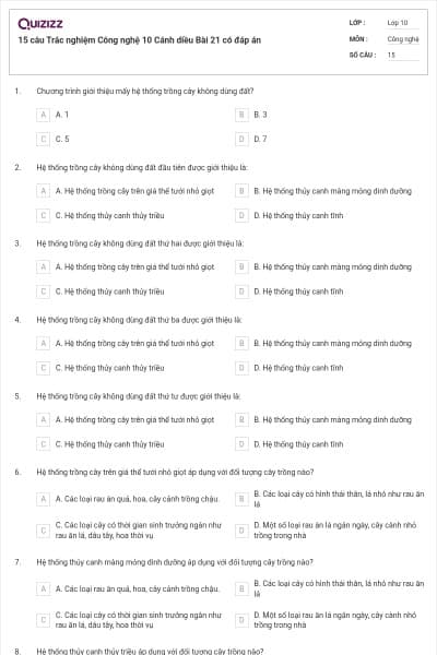 15 câu Trắc nghiệm Công nghệ 10 Cánh diều Bài 21 có đáp án