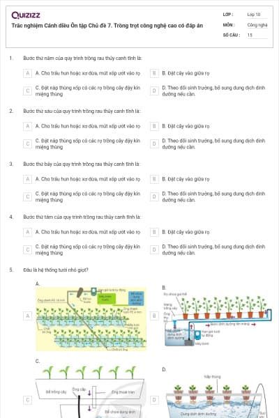 Trắc nghiệm Cánh diều Ôn tập Chủ đề 7. Trồng trọt công nghệ cao có đáp án