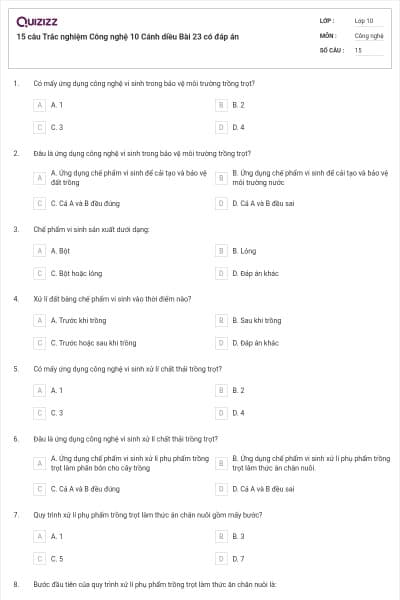 15 câu Trắc nghiệm Công nghệ 10 Cánh diều Bài 23 có đáp án