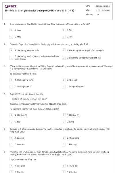 Bộ 15 đề thi Đánh giá năng lực trường ĐHQG HCM có đáp án (Đề 8)