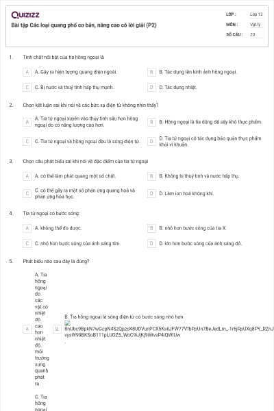 Bài tập Các loại quang phổ cơ bản, nâng cao có lời giải (P2)