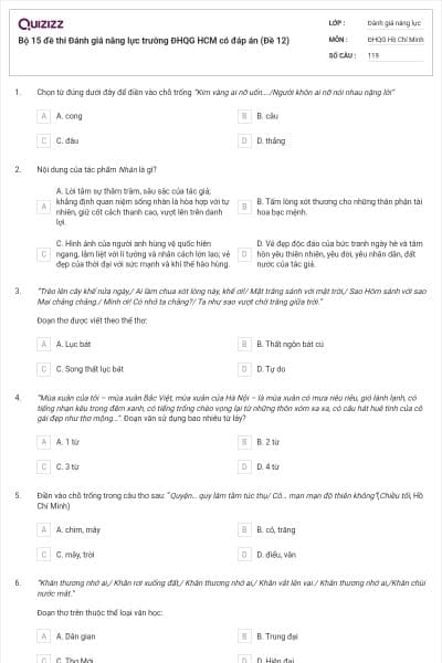 Bộ 15 đề thi Đánh giá năng lực trường ĐHQG HCM có đáp án (Đề 12)