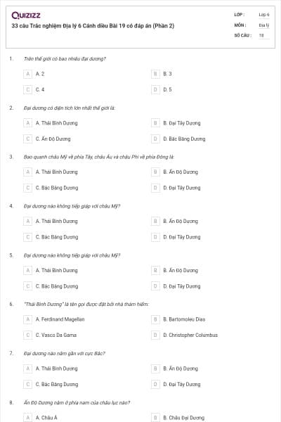 33 câu Trắc nghiệm Địa lý 6 Cánh diều Bài 19 có đáp án (Phần 2)
