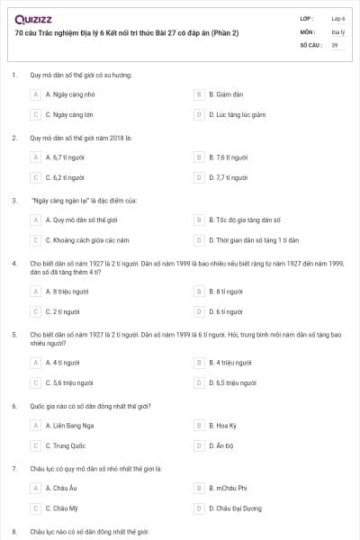 70 câu Trắc nghiệm Địa lý 6 Kết nối tri thức Bài 27 có đáp án (Phần 2)