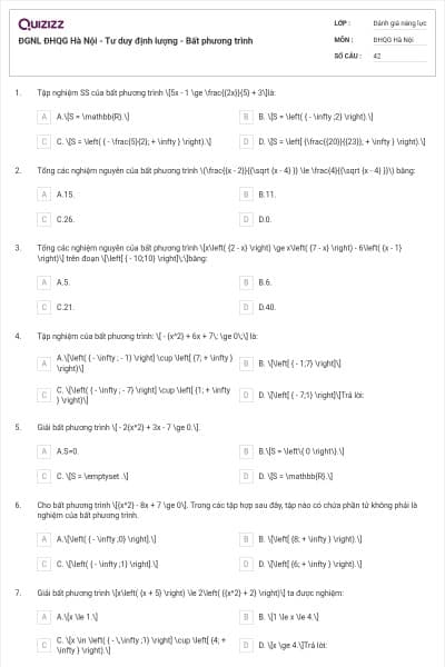 ĐGNL ĐHQG Hà Nội - Tư duy định lượng - Bất phương trình