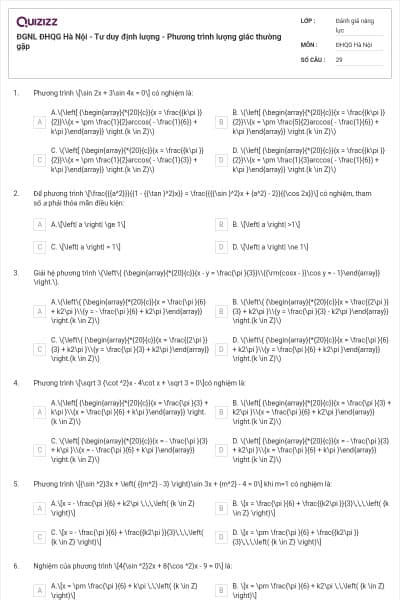 ĐGNL ĐHQG Hà Nội - Tư duy định lượng - Phương trình lượng giác thường gặp