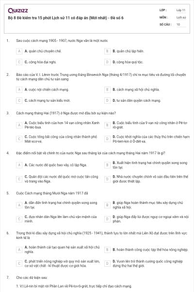 Bộ 8 Đề kiểm tra 15 phút Lịch sử 11 có đáp án (Mới nhất) - Đề số 6
