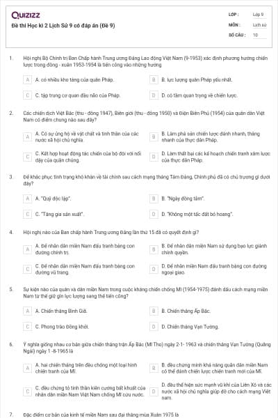 Đề thi Học kì 2 Lịch Sử 9 có đáp án (Đề 9)