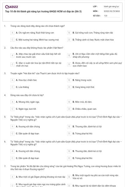 Top 10 đề thi Đánh giá năng lực trường ĐHQG HCM có đáp án (Đề 3)