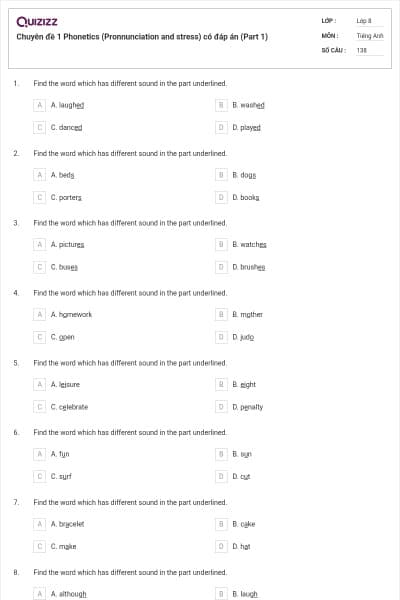 Chuyên đề 1 Phonetics (Pronnunciation and stress) có đáp án (Part 1)