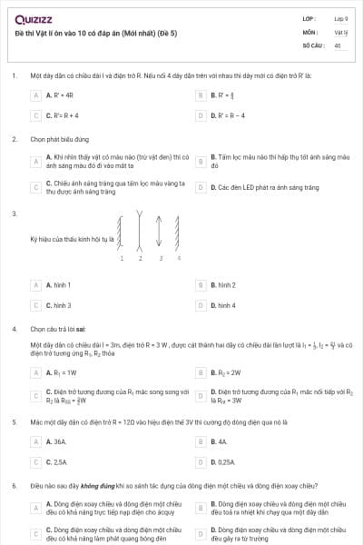 Đề thi Vật lí ôn vào 10 có đáp án (Mới nhất) (Đề 5)