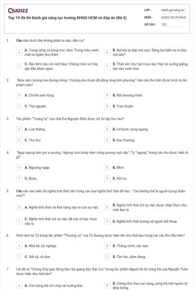 Top 10 đề thi Đánh giá năng lực trường ĐHQG HCM có đáp án (Đề 4)