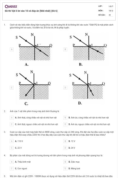 Đề thi Vật lí ôn vào 10 có đáp án (Mới nhất) (Đề 6)