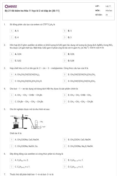 Bộ 21 Đề kiểm tra Hóa 11 học kì 2 có đáp án (đề 11)