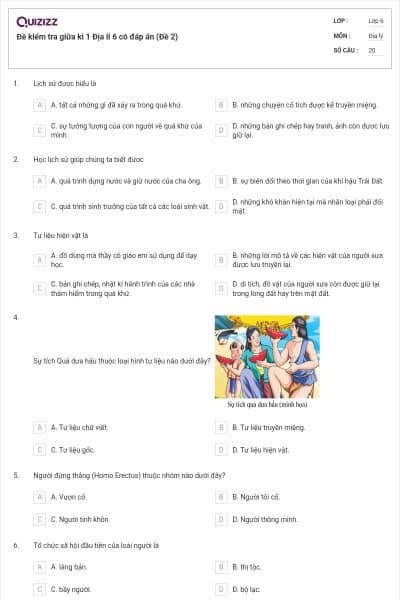 Đề kiểm tra giữa kì 1 Địa lí 6 có đáp án (Đề 2)