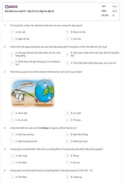 Đề kiểm tra cuối kì 1 Địa lí 6 có đáp án (Đề 2)