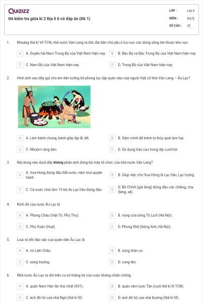 Đề kiểm tra giữa kì 2 Địa lí 6 có đáp án (Đề 1)