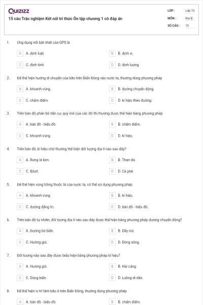 15 câu Trắc nghiệm Kết nối tri thức Ôn tập chương 1 có đáp án