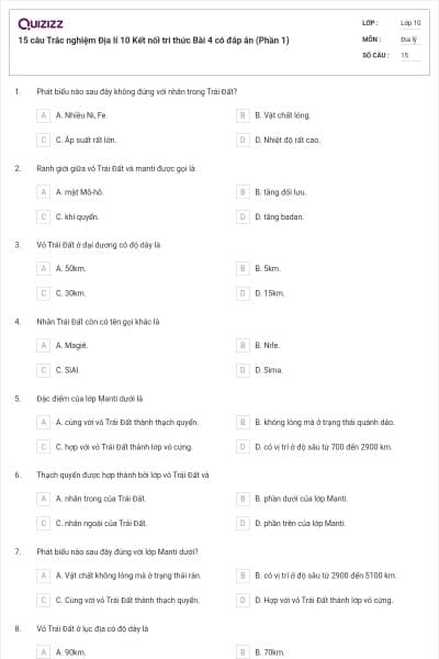 15 câu Trắc nghiệm Địa lí 10 Kết nối tri thức Bài 4 có đáp án (Phần 1)