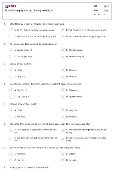 15 câu Trắc nghiệm Ôn tập Chương 3 có đáp án