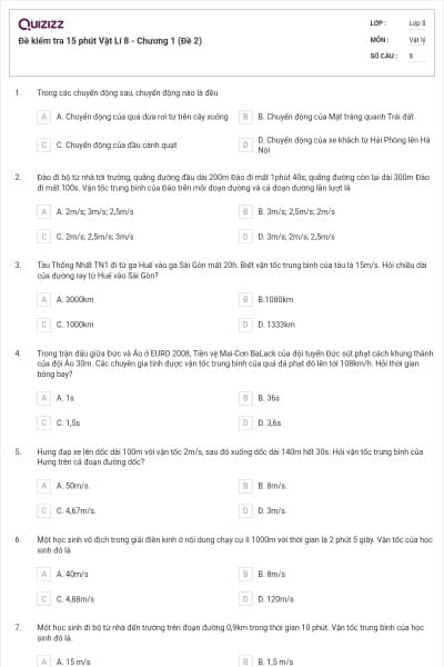 Đề kiểm tra 15 phút Vật Lí 8 - Chương 1 (Đề 2)