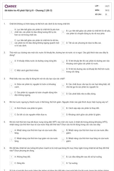 Đề kiểm tra 45 phút Vật Lý 8 - Chương 2 (đề 3)