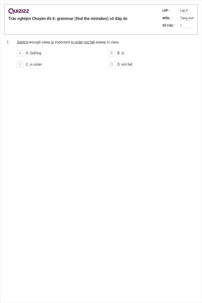 Trắc nghiệm Chuyên đề 6: grammar (find the mistakes) có đáp án