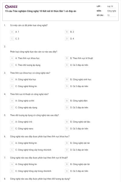 15 câu Trắc nghiệm Công nghệ 10 Kết nối tri thức Bài 1 có đáp án