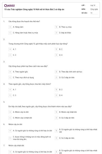 15 câu Trắc nghiệm Công nghệ 10 Kết nối tri thức Bài 2 có đáp án
