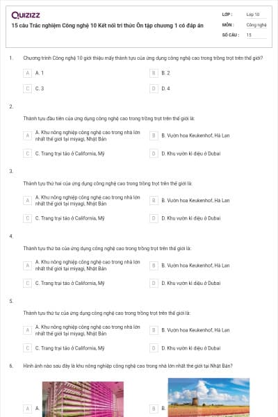 15 câu Trắc nghiệm Công nghệ 10 Kết nối tri thức Ôn tập chương 1 có đáp án