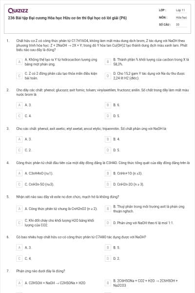 236 Bài tập Đại cương Hóa học Hữu cơ ôn thi Đại học có lời giải (P6)