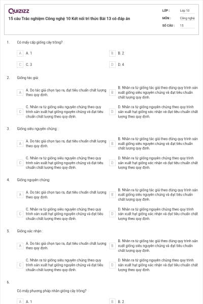 15 câu Trắc nghiệm Công nghệ 10 Kết nối tri thức Bài 13 có đáp án