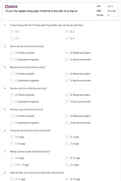 15 câu Trắc nghiệm Công nghệ 10 Kết nối tri thức Bài 16 có đáp án