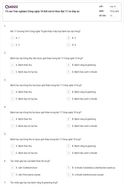 15 câu Trắc nghiệm Công nghệ 10 Kết nối tri thức Bài 17 có đáp án