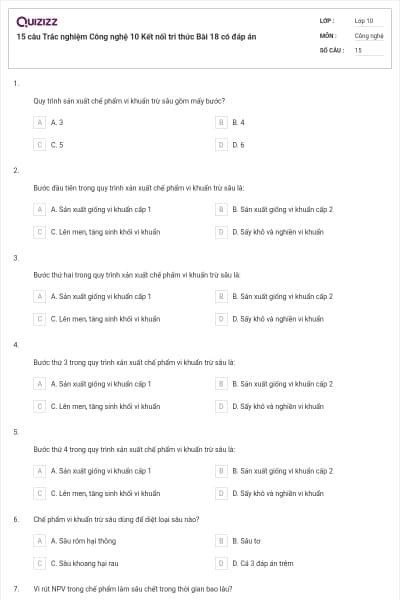 15 câu Trắc nghiệm Công nghệ 10 Kết nối tri thức Bài 18 có đáp án